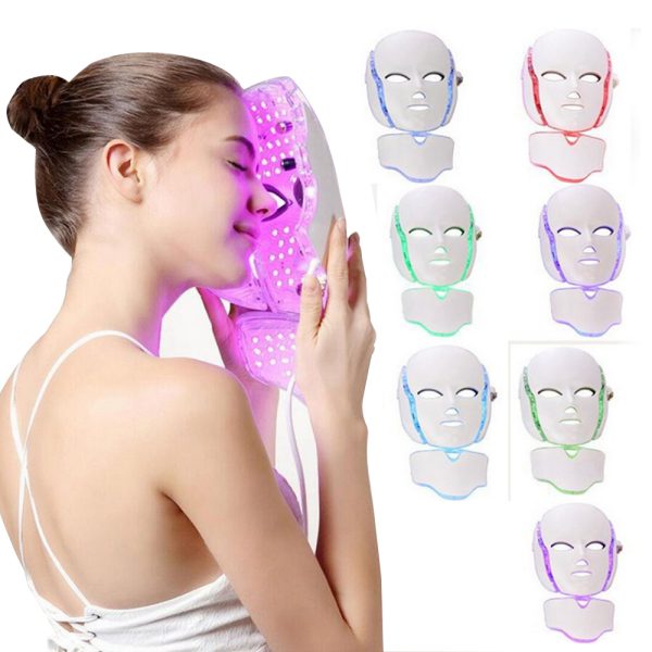 LED Facial Mask 7 Colors with Neck Light Therapy Skin Rejuvenation Beauty Skin Care